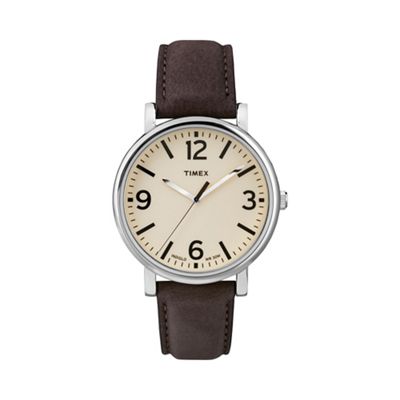 Men's oversized original brown leather strap watch t2p526